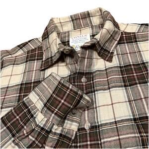 Vintage Viyella Wool Cotton Plaid Shirt Flannel Brown Made in Scotland Large 70s